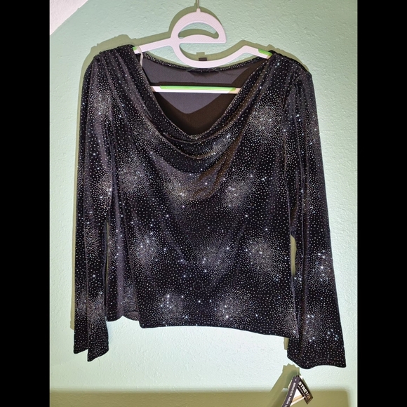 Briggs New York Velvet Sparkling Black Long Sleeve Top - Picture 1 of 4